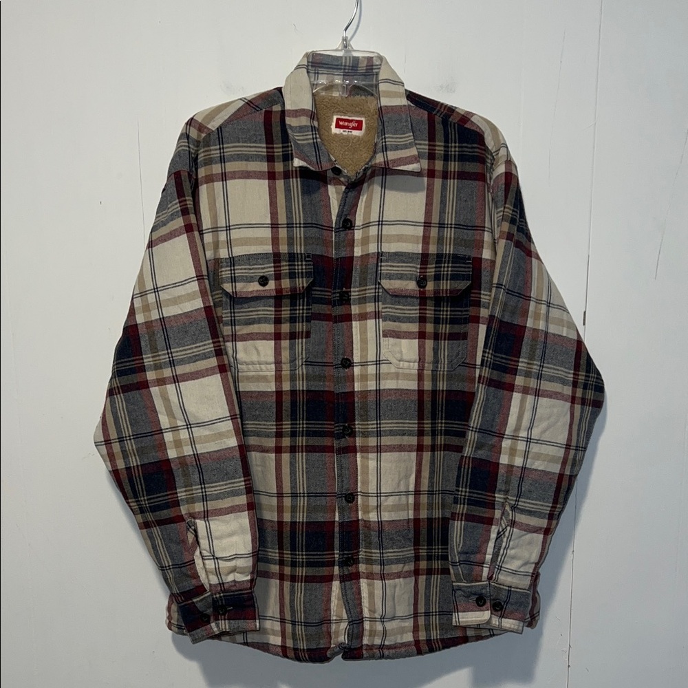Wrangler Cream, Red & Blue Plaid Lightweight Shirt Jacket